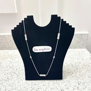 Lia Sophia Silver Pave Bar & Beaded Station Necklace